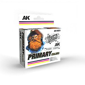 Conjunto de tintas acrílicas - AK Interactive: THE INKs - PRIMARY COLORS com 3 frascos de 30ml