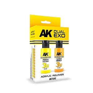 Conjunto Tintas Acrílicas Dual Exo - POWER YELLOW & FUSION ORANGE - AK Interactive (Box x2 60ml)