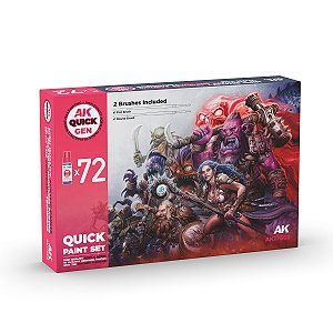 Conjunto Tintas Acrílicas Quick Gen 72 cores - AK Interactive (Box x72 18ml + 2 pincéis)