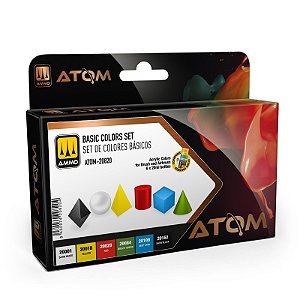 Conjunto Tintas Acrílicas ATOM - BASIC COLORS - AMMO (Box x6 20ml)