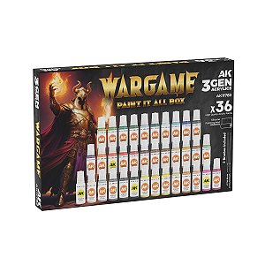 Conjunto Tintas Acrílicas 3GEN WARGAME - AK Interactive (Box x36 17ml + 2 pincéis + tapete silicone)