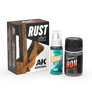 Conjunto EFEITO FERRUGEM (OXIDAÇÃO REAL) - AK Interactive (1 tinta acrílica 35ml + 1 agente oxidante 18ml)