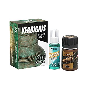 Conjunto EFEITO PÁTINA VERDEGRIS (OXIDAÇÃO REAL) - AK Interactive (1 tinta acrílica 35ml + 1 agente oxidante 18ml)