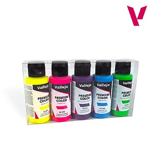 Conjunto Tintas Acrílicas Premium FLUO COLOR - Vallejo (5x60ml)