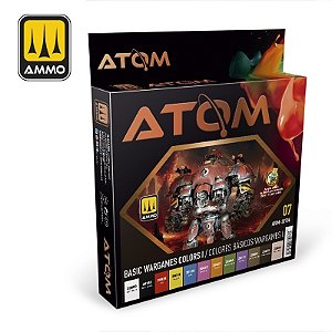 Conjunto Tintas Acrílicas ATOM - BASIC WARGAMES COLORS I - AMMO (Box x12 20ml)