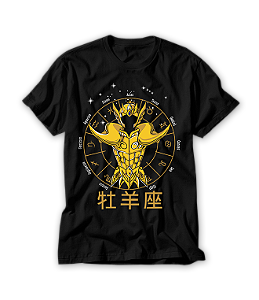 Camiseta Anime Zodíaco Áries Constelações Ouro Armaduras Cosmos #099