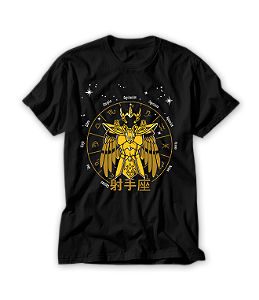 Camiseta Anime Zodíaco Sagitário Constelações Ouro Armaduras Cosmos #127