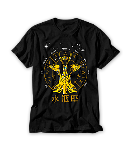 Camiseta Anime Zodíaco Aquário Constelações Ouro Armaduras Cosmos #098