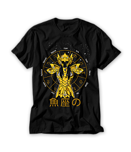 Camiseta Anime Zodíaco Peixes Constelações Ouro Armaduras Cosmos #126