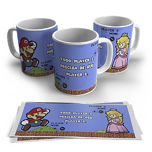 Caneca dia dos namorados Mario Bowser e Peach #185