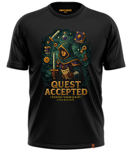 CAMISETA ARCADE GEEK GAMER RPG QUEST ACCEPTED PALADIN PALADINO CHOOSE YOUR PATH XP DRAGONS #529