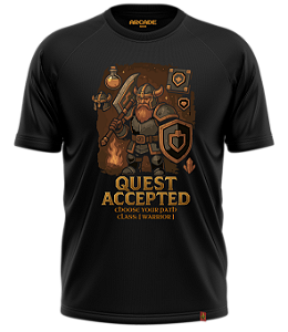 CAMISETA ARCADE GEEK GAMER RPG QUEST ACCEPTED WARRIOR GUERREIRO CHOOSE YOUR PATH XP DRAGONS #530