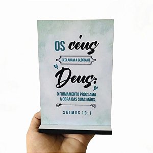 Plaquinha de Mesa Enfeite Salmos 19:1 Deus Religião Decoração Bíblia
