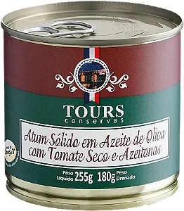Atum Sólido TOMATE SECO e AZEITONAS em Azeite de Oliva 255g - TOURS Conservas