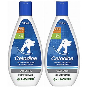 Kit 02 Cetodine Lavizoo 500ml Shampoo Antifúngico Cães Gatos
