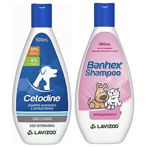Kit Cetodine 500ml e Shampoo Pet Hipoalergênico Banhex 500ml