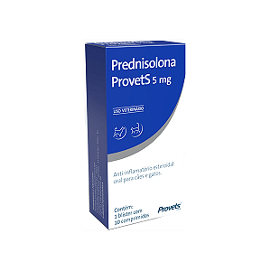 Prednisolona Provets 5mg Anti Inflamatório e Antialérgico Cães e Gatos