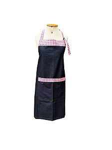 Avental jeans com detalhes Xadrez em rosa