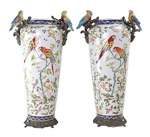 Par de Vasos Orientais | Porcelana e Bronze