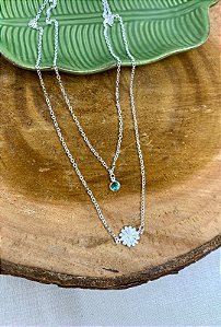 COLAR DUPLO MARGARIDA COM PEDRA 40CM E 45CM