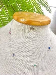 COLAR CHOKER 30CM COM PEDRAS COLORIDAS