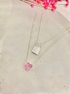 ESCAPULÁRIO 60CM CORAÇÃO 10MM VERDE TURMALINA E PLACA CORAÇÃO VAZADO