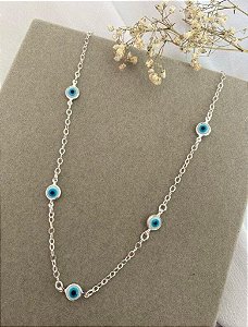 COLAR VENEZIANA 50CM CADEADINHO FININHO COM 6 OLHO GREGO
