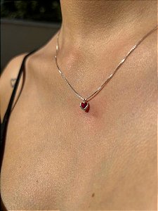 Colar Ponto de luz Vermelho Feminino Prata 925