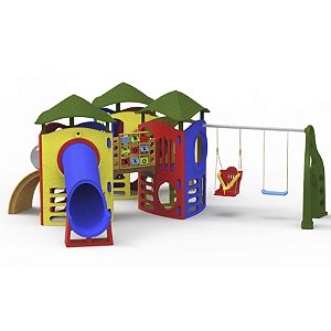 Playground Aventura Com Tubo III Com Jogo Da Velha, Balanço E Telhados