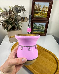 Kit Cuia Premium Rosa Bebê+Choker Prata c Brilho+Bomba Inox