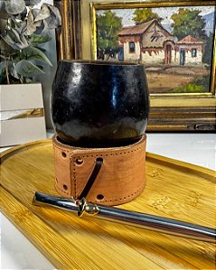 Kit Cuia Coquinho Preta  + Bomba Inox c\ Aplique Brilho