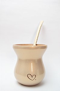 Kit Chimarrão - Cuia Madeira Nude Coração c/ bomba inox