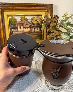 Kit Cuia Porongo Marrom Courino c\ Cavalo + Porta-Erva