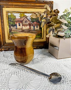 Kit Chimarrão Natural Modelo Bago + Bomba Inox Cavalo