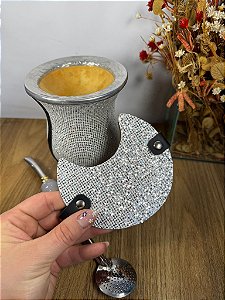 Kit Chimarrão Cuia Prata Brilhante + Bomba Branca