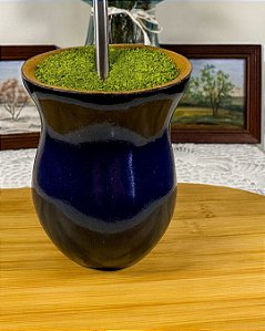 Kit Chimarrão Madeira Azul Petróleo + Bomba Inox c\N.Senhora