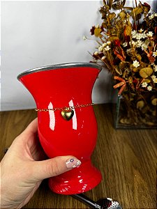 Kit Chimarrão: Cuia Vermelha, Bomba e Choker Coração