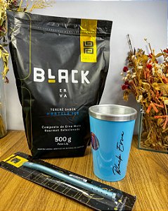 Kit Tereré Black– Copo Azul + Bomba+ Erva-Mate Sabor Hortelã