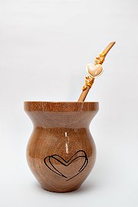 Kit Chimarrão - Cuia de madeira natural c/ gravação e bomba inox