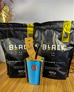 Kit Tereré Completo Black –Copo Dourado+Bomba+2 Ervas 500g