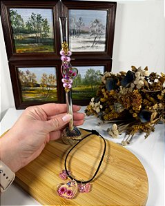 Kit Pulseira Lilás Coração Floral + Bomba Inox com Miçangas