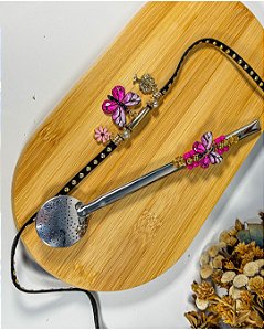 Kit Pulseira Borboleta Pink + Bomba Inox Pingente Combinando