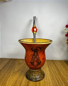 Cuia Porongo Natural Gravação N.S.Aparecida+Bomba Inox