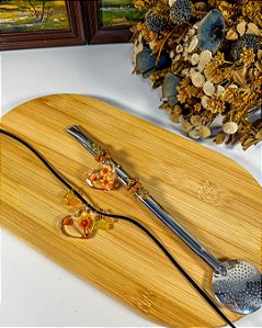 Kit Pulseira Coração Nude & Laranja com Brilho + Bomba Inox
