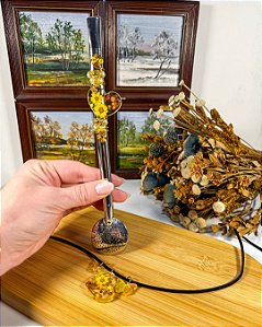Kit Pulseira Coração Flores Amarelas + Bomba Inox Pingente