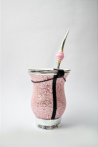 Cuia Porongo - Revestida de Brilho Rosa Bebê c/ Bomba