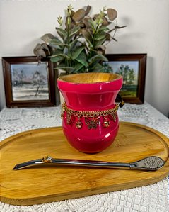 Kit Chimarrão - Cuia Madeira Marsala c/ Choker e Bomba