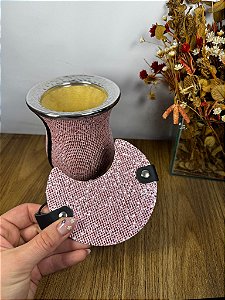 Cuia Chimarrão Porongo revestida de brilho rosa c/ tapa erva