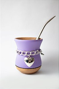 Kit Chimarrão - Cuia Madeira Lilás c/ Choker e Bomba