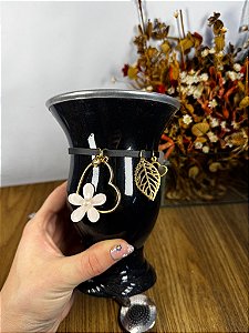 Cuia de Porongo Preta com Bomba Inox e Choker